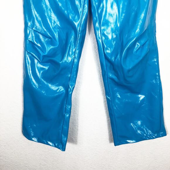I.AM.GIA Isla Patent Leather Zip-Front Pant Size XS Blue Straight Leg Zipper - Picture 10 of 13